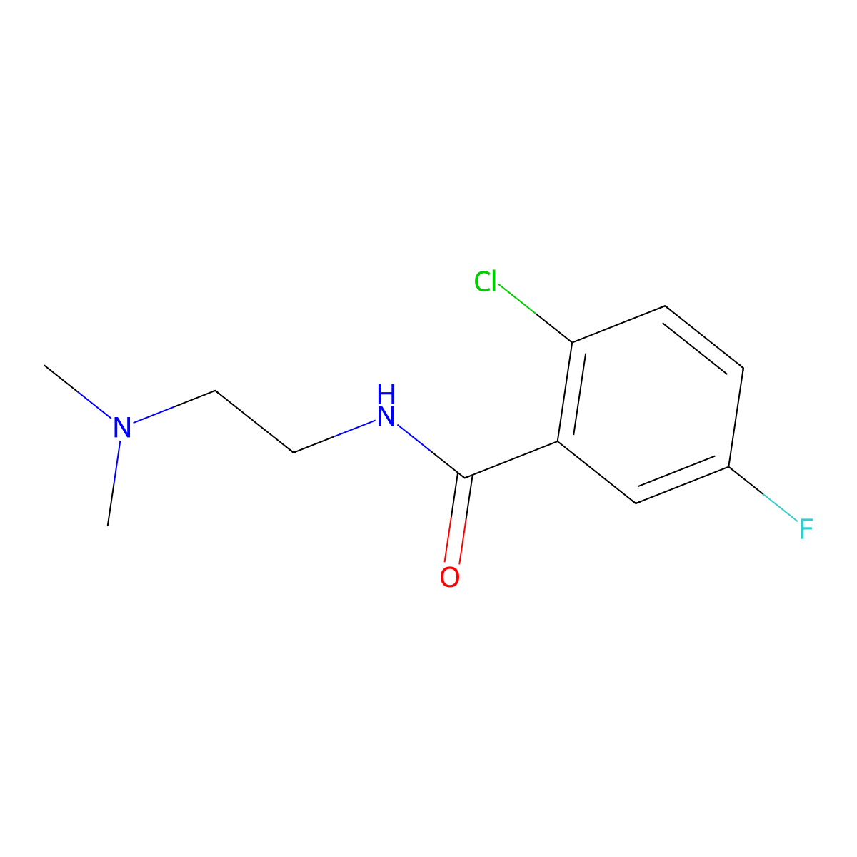 2-Chloro-N-[2-(dimethylamino)ethyl]-5-fluorobenzamide molecular structure, CAS 2779073-02-6