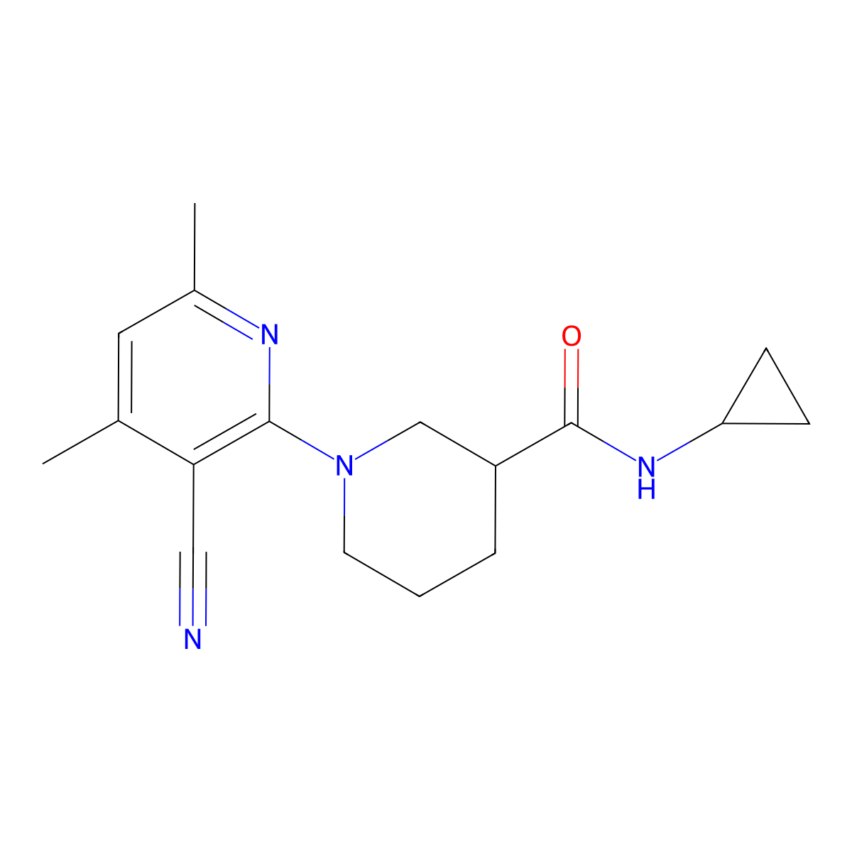 1-(3-cyano-4,6-dimethylpyridin-2-yl)-N-cyclopropylpiperidine-3-carboxamide molecular structure, CAS 2779189-22-7