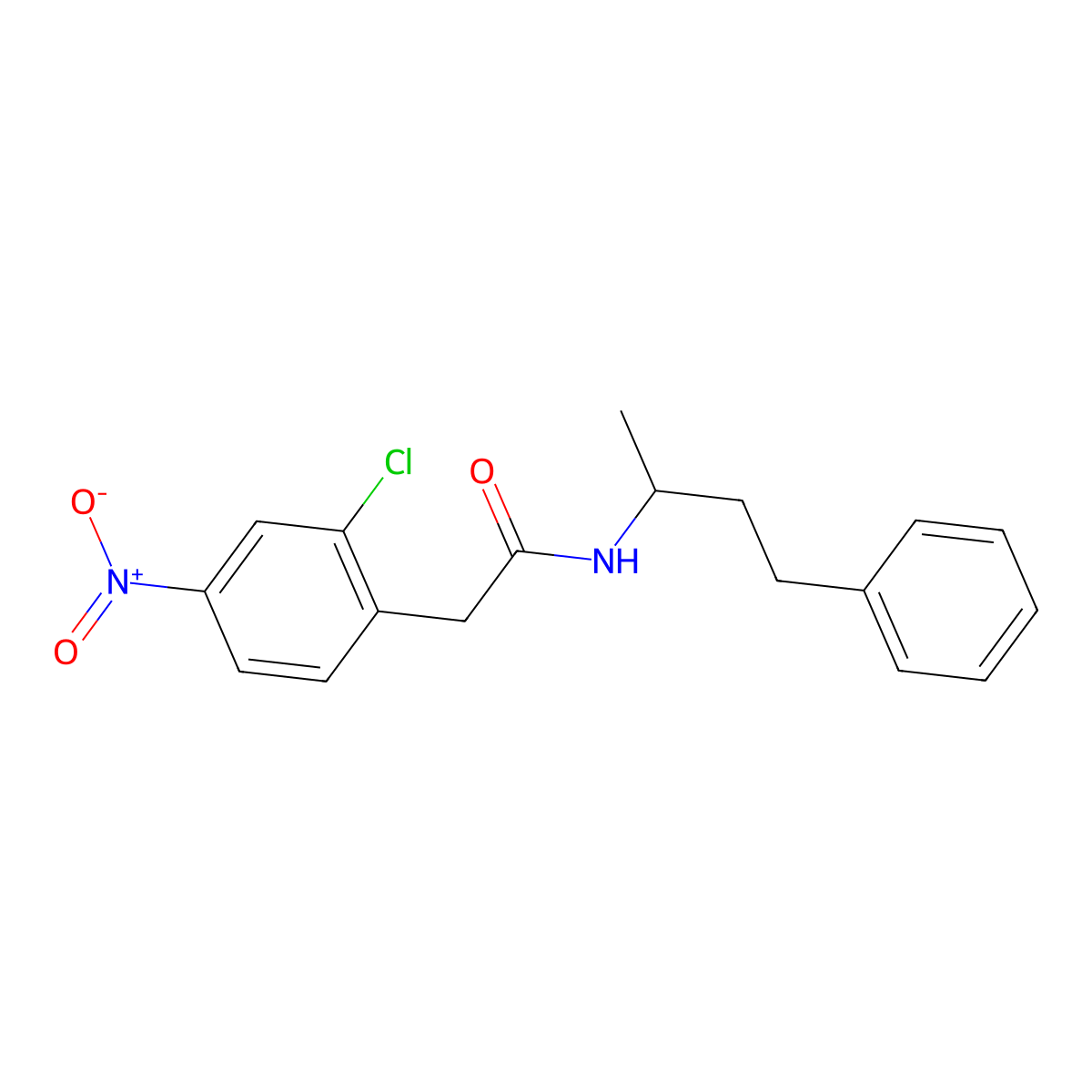 2-Chloro-N-(1-methyl-3-phenylpropyl)-4-nitrobenzeneacetamide molecular structure, CAS 2779287-94-2