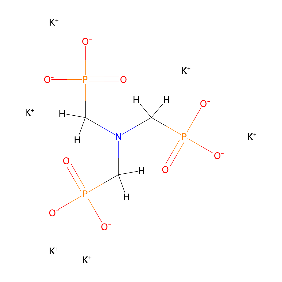 Phosphonic acid, P,P',P''-(nitrilotris(methylene))tris-, potassium salt (1:6) molecular structure, CAS 27794-93-0