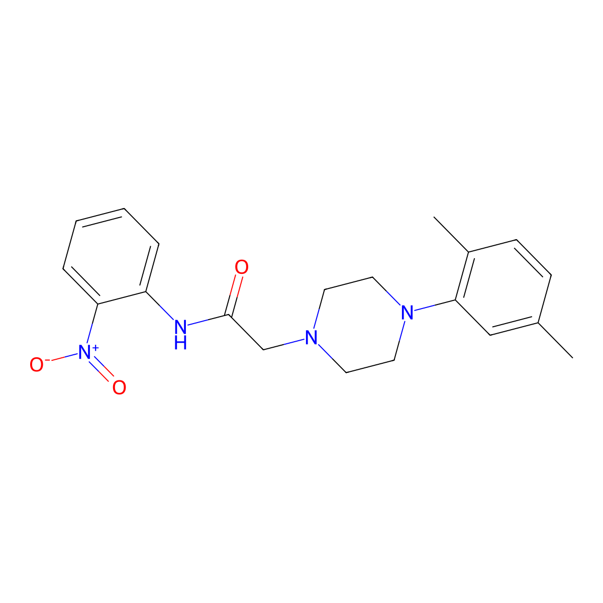 2-[4-(2,5-dimethylphenyl)piperazin-1-yl]-N-(2-nitrophenyl)acetamide molecular structure, CAS 2779993-32-5