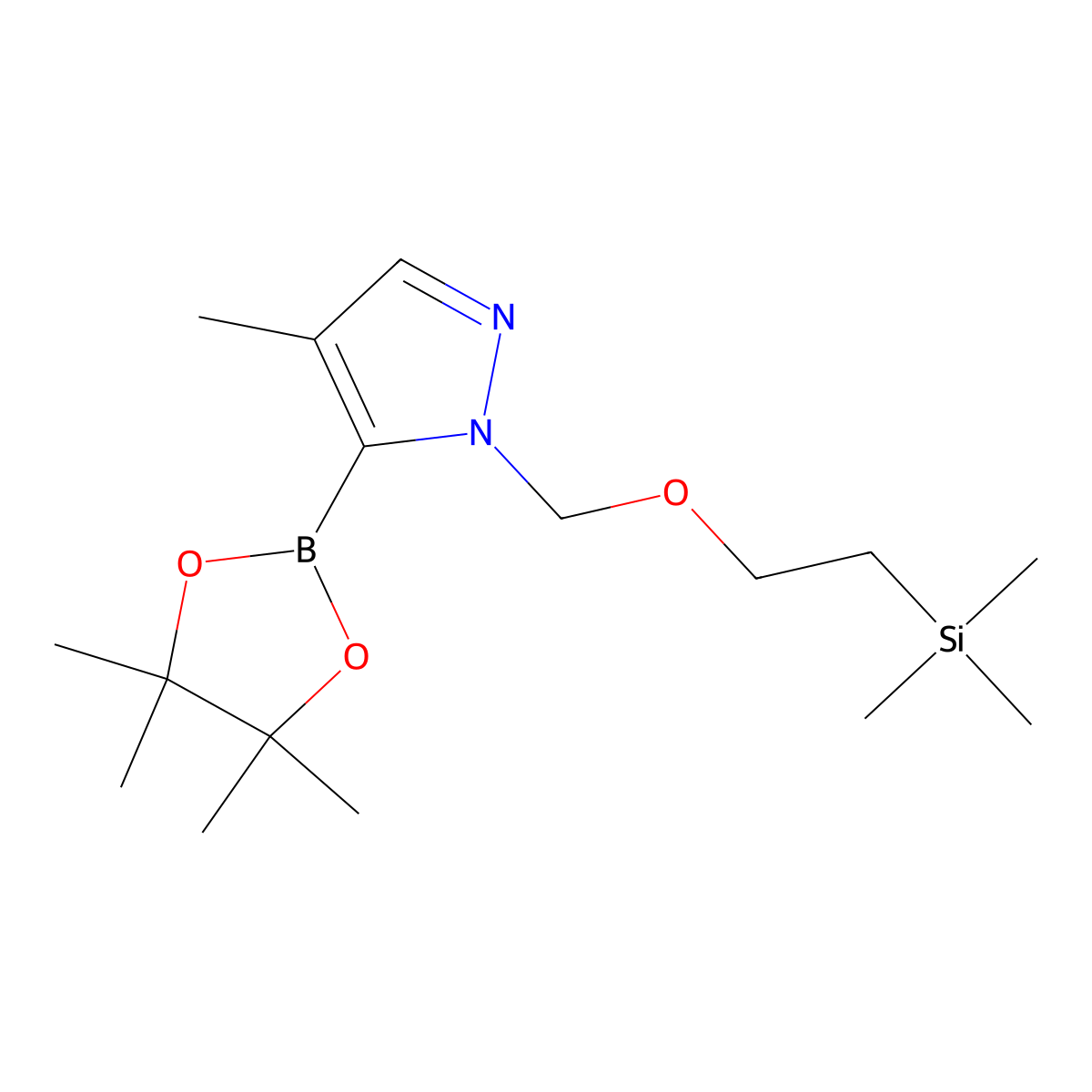 Trimethyl-[2-[[4-methyl-5-(4,4,5,5-tetramethyl-1,3,2-dioxaborolan-2-yl)pyrazol-1-yl]methoxy]ethyl]silane molecular structure, CAS 2780325-20-2