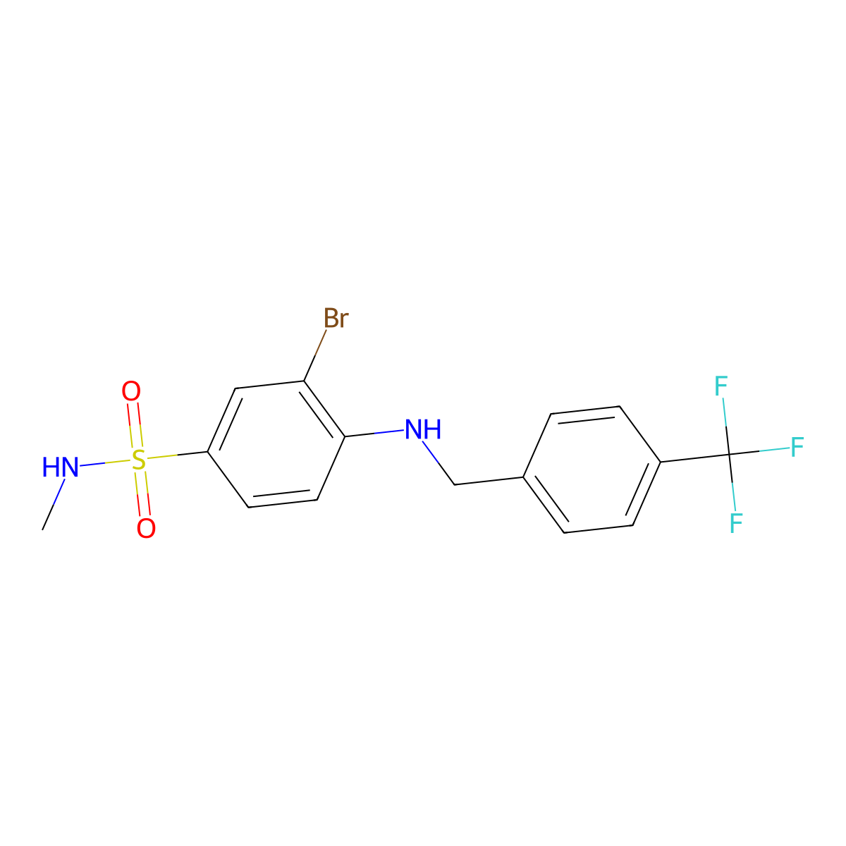 3-bromo-N-methyl-4-({[4-(trifluoromethyl)phenyl]methyl}amino)benzenesulfonamide molecular structure, CAS 2780380-47-2