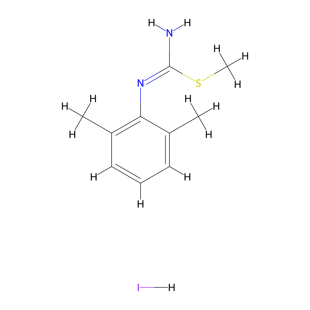 Pseudourea, 2-methyl-2-thio-3-(2,6-xylyl)-, hydriodide molecular structure, CAS 27806-86-6
