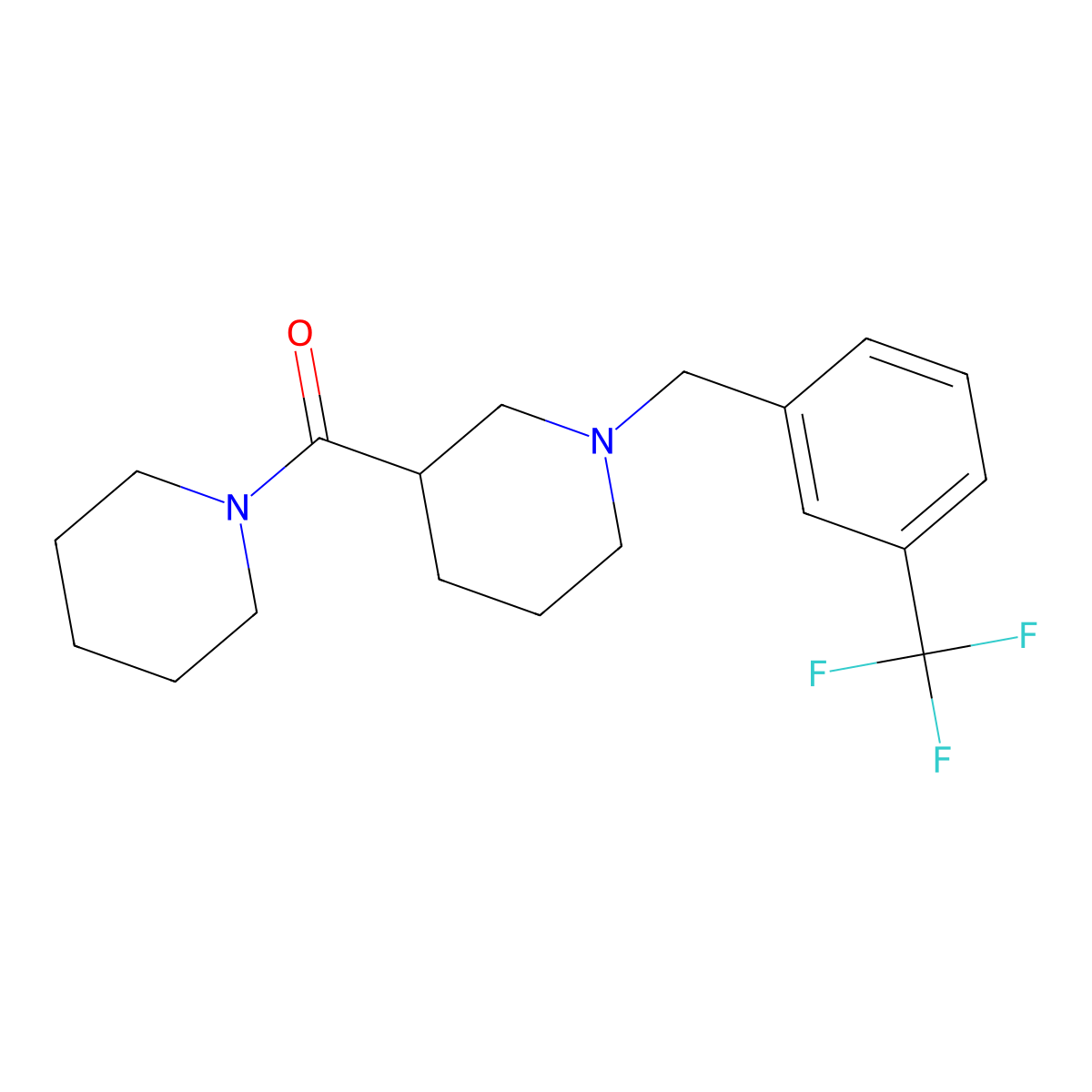 3-(Piperidine-1-carbonyl)-1-{[3-(trifluoromethyl)phenyl]methyl}piperidine molecular structure, CAS 2781528-99-0