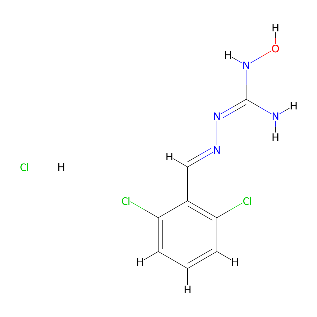 Hydrazinecarboximidamide, 2-((2,6-dichlorophenyl)methylene)-N-hydroxy-, hydrochloride (1:1) molecular structure, CAS 27818-21-9