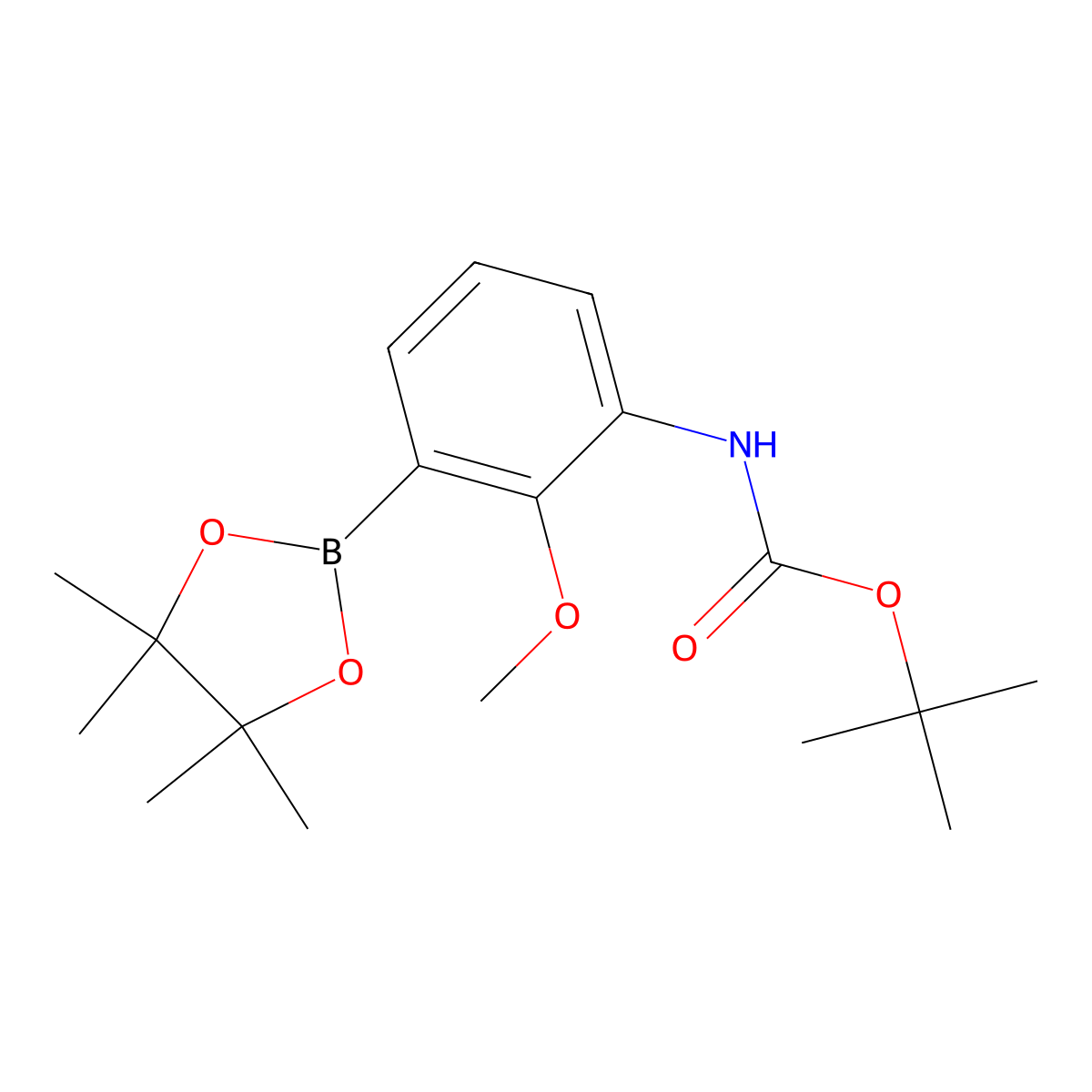 tert-butyl N-(2-methoxy-3-(tetramethyl-1,3,2-dioxaborolan-2-yl)phenyl)carbamate molecular structure, CAS 2782030-85-5