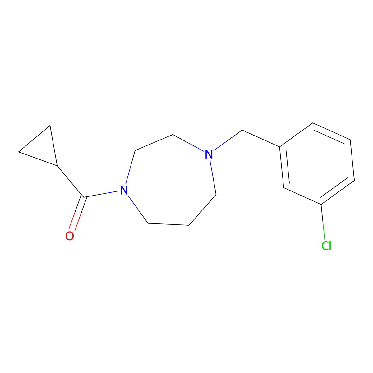 1-[(3-Chlorophenyl)methyl]-4-cyclopropanecarbonyl-1,4-diazepane molecular structure, CAS 2782068-50-0