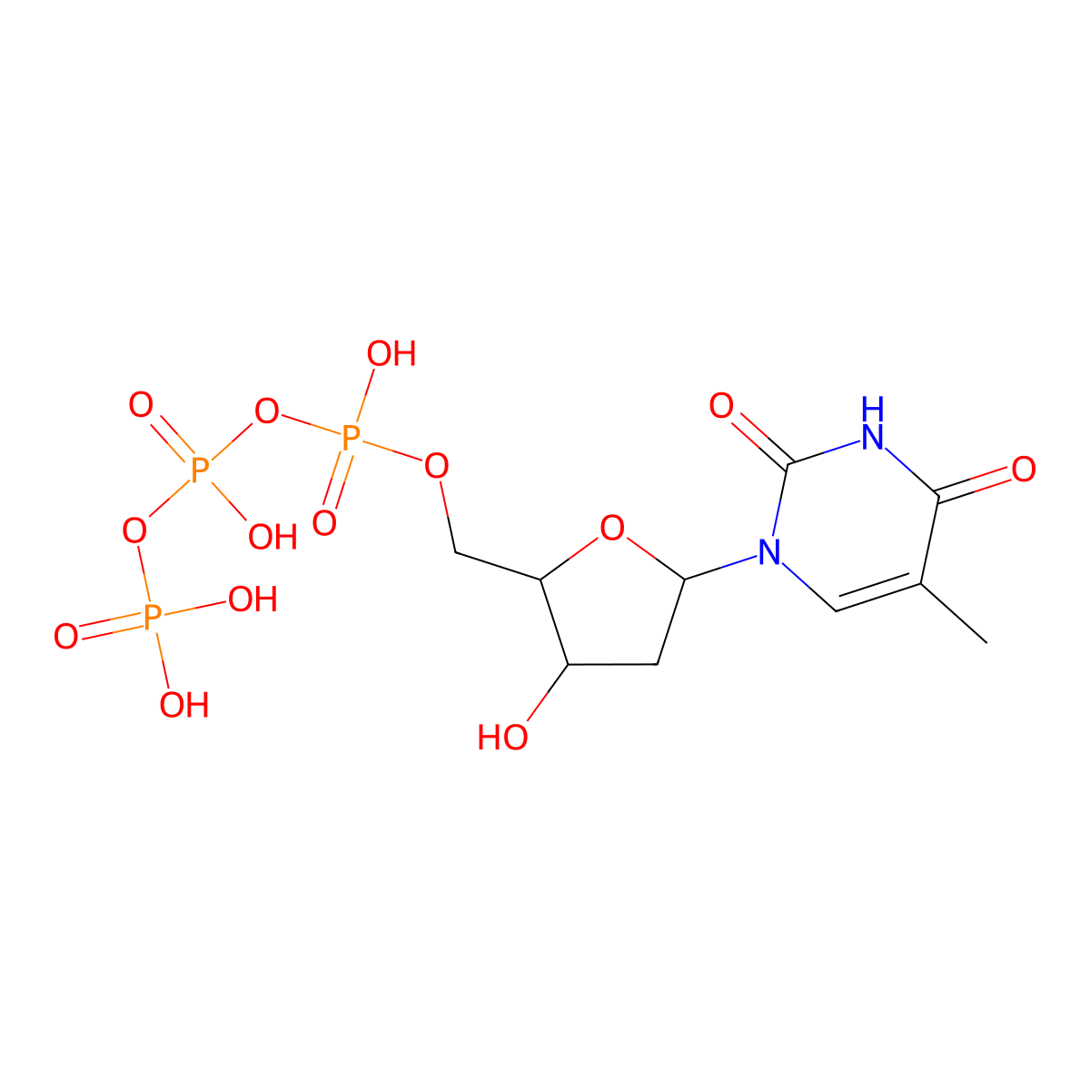 Deoxythymidine triphosphate molecular structure, CAS 27821-54-1