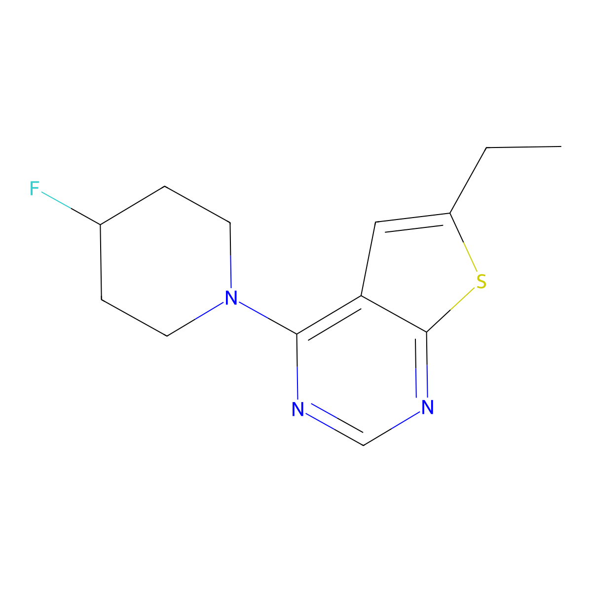 1-{6-Ethylthieno[2,3-d]pyrimidin-4-yl}-4-fluoropiperidine molecular structure, CAS 2782464-02-0