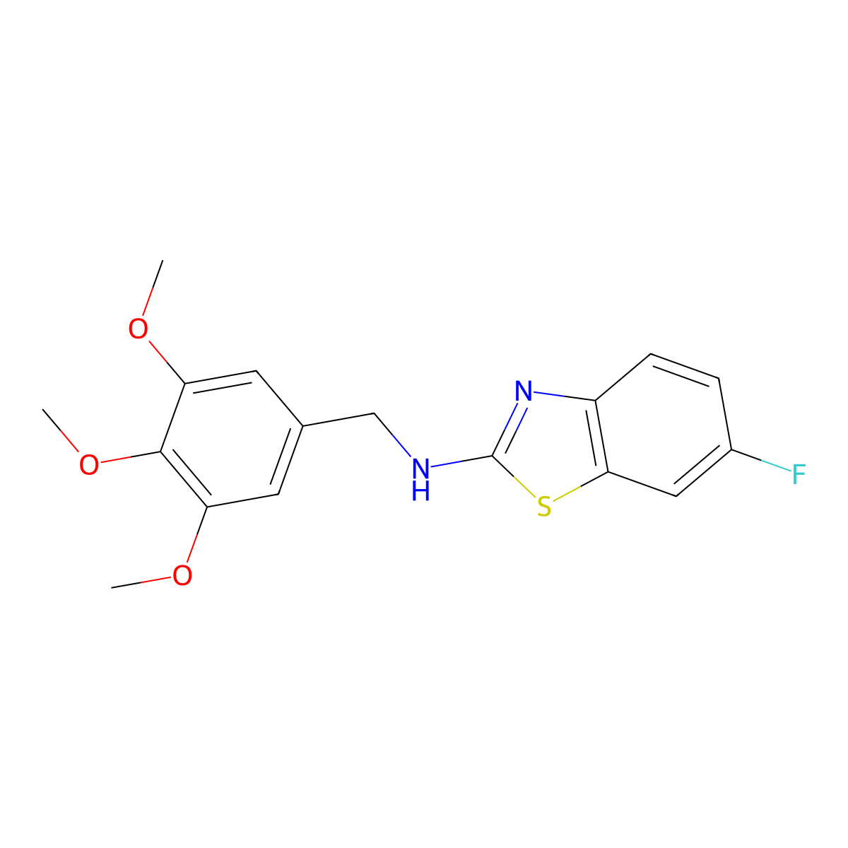 6-fluoro-N-[(3,4,5-trimethoxyphenyl)methyl]-1,3-benzothiazol-2-amine molecular structure, CAS 2782514-41-2