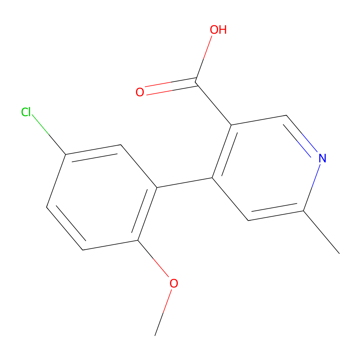 4-(5-Chloro-2-methoxy-phenyl)-6-methyl-pyridine-3-carboxylic acid molecular structure, CAS 2782813-27-6