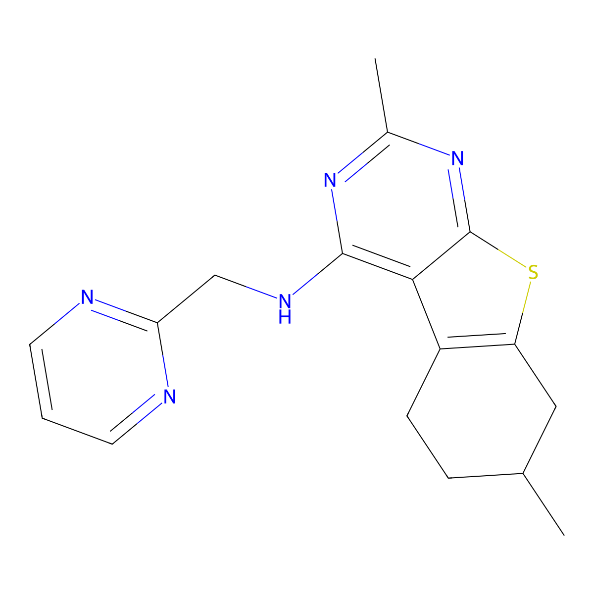5,11-dimethyl-N-[(pyrimidin-2-yl)methyl]-8-thia-4,6-diazatricyclo[7.4.0.0(2),]trideca-1(9),2,4,6-tetraen-3-amine molecular structure, CAS 2783238-40-2
