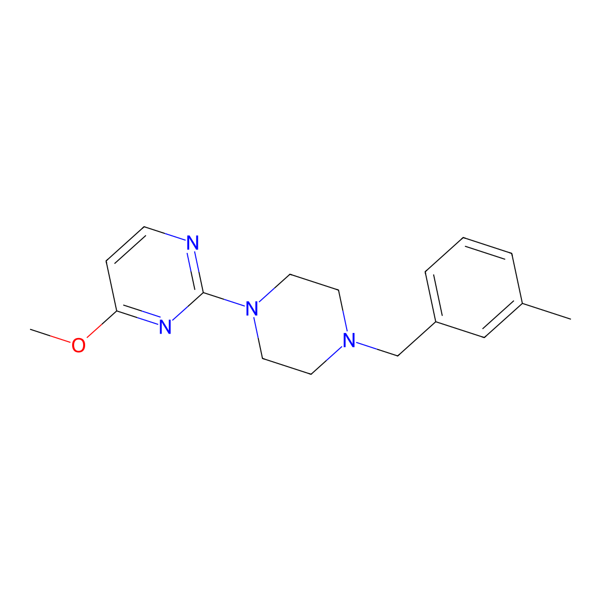 4-Methoxy-2-{4-[(3-methylphenyl)methyl]piperazin-1-yl}pyrimidine molecular structure, CAS 2783680-11-3