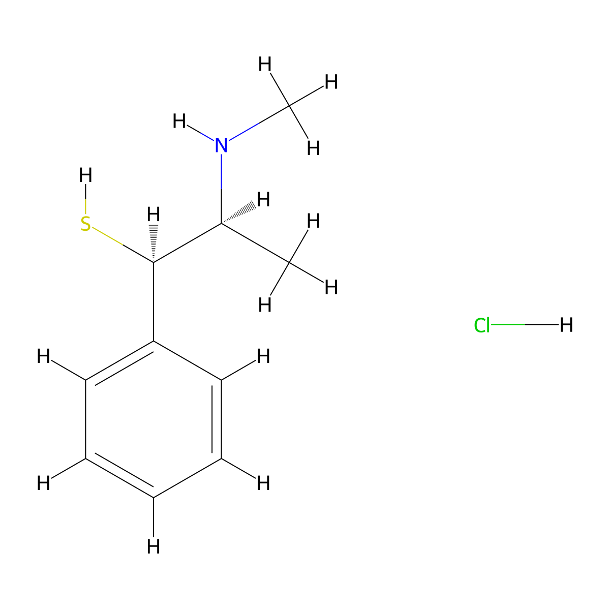 Ephedrine, thio-, hydrochloride, L-erythro- molecular structure, CAS 2784-28-3