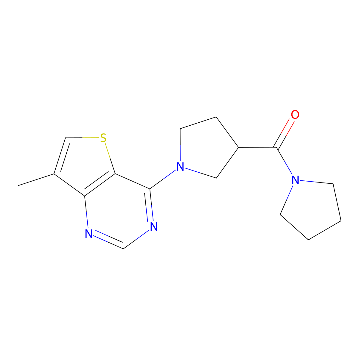 1-{7-Methylthieno[3,2-d]pyrimidin-4-yl}-3-(pyrrolidine-1-carbonyl)pyrrolidine molecular structure, CAS 2784578-54-5