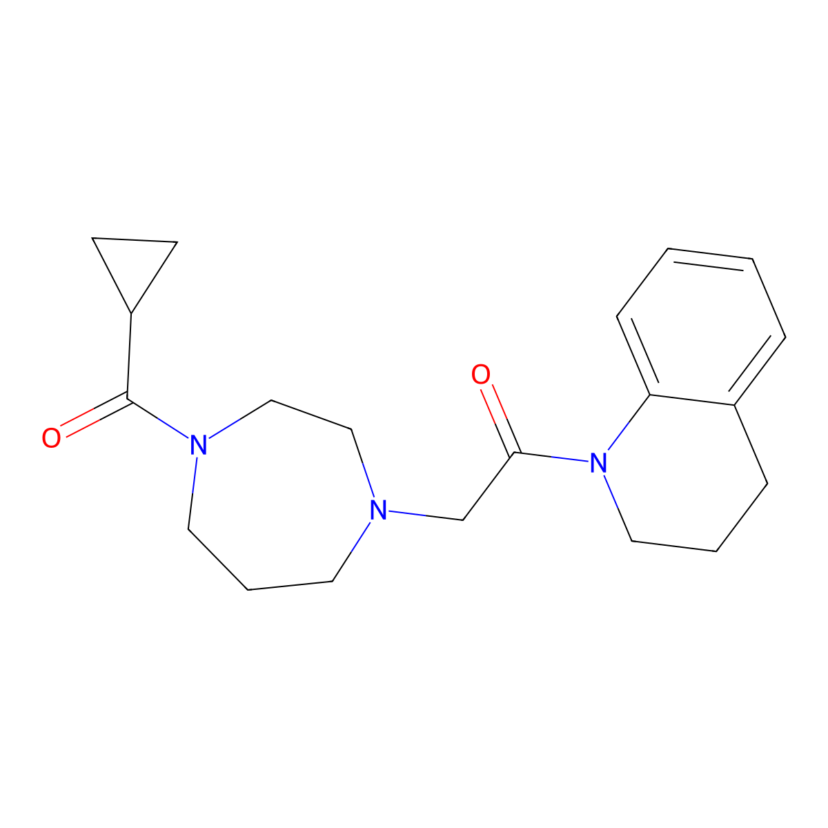 2-(4-Cyclopropanecarbonyl-1,4-diazepan-1-yl)-1-(1,2,3,4-tetrahydroquinolin-1-yl)ethan-1-one molecular structure, CAS 2785246-99-1