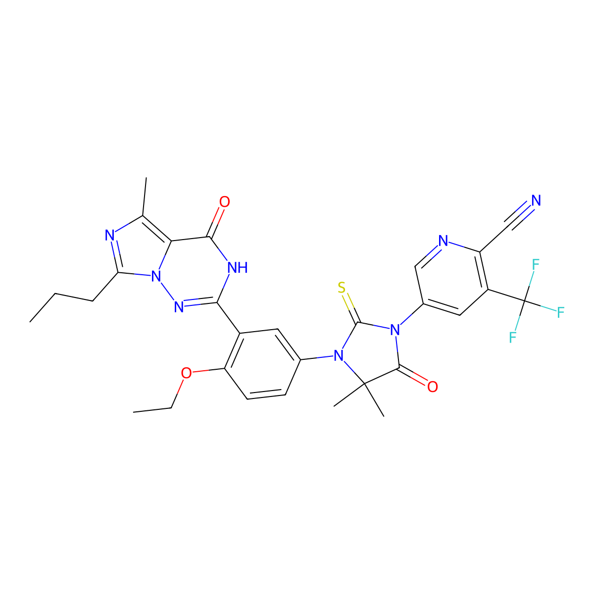 5-[3-[4-ethoxy-3-(5-methyl-4-oxo-7-propyl-3H-imidazo[5,1-f][1,2,4]triazin-2-yl)phenyl]-4,4-dimethyl-5-oxo-2-sulfanylideneimidazolidin-1-yl]-3-(trifluoromethyl)pyridine-2-carbonitrile molecular structure, CAS 2785317-21-5