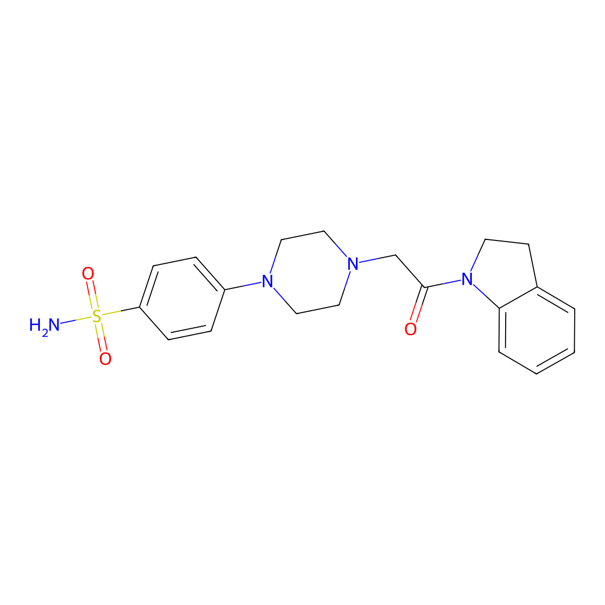 4-{4-[2-(2,3-dihydro-1H-indol-1-yl)-2-oxoethyl]piperazin-1-yl}benzene-1-sulfonamide molecular structure, CAS 2785503-57-1