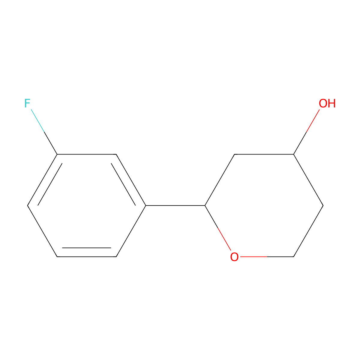 rac-(2R,4S)-2-(3-fluorophenyl)oxan-4-ol molecular structure, CAS 278594-66-4
