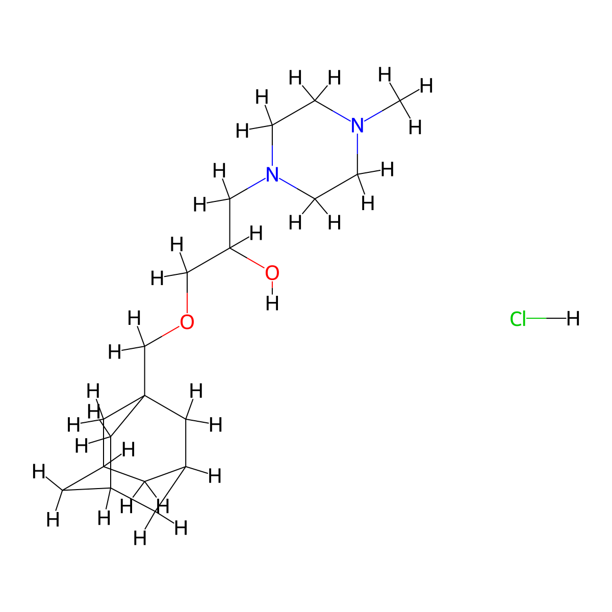 1-Piperazineethanol, alpha-(3-adamantylmethoxymethyl)-4-methyl-, hydrochloride molecular structure, CAS 27865-88-9