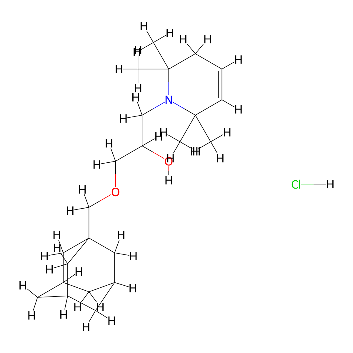 1-Pyridineethanol, 1,2,5,6-tetrahydro-alpha-(1-adamantylmethoxymethyl)-2,2,6,6-tetramethyl-, hydrochloride molecular structure, CAS 27865-94-7