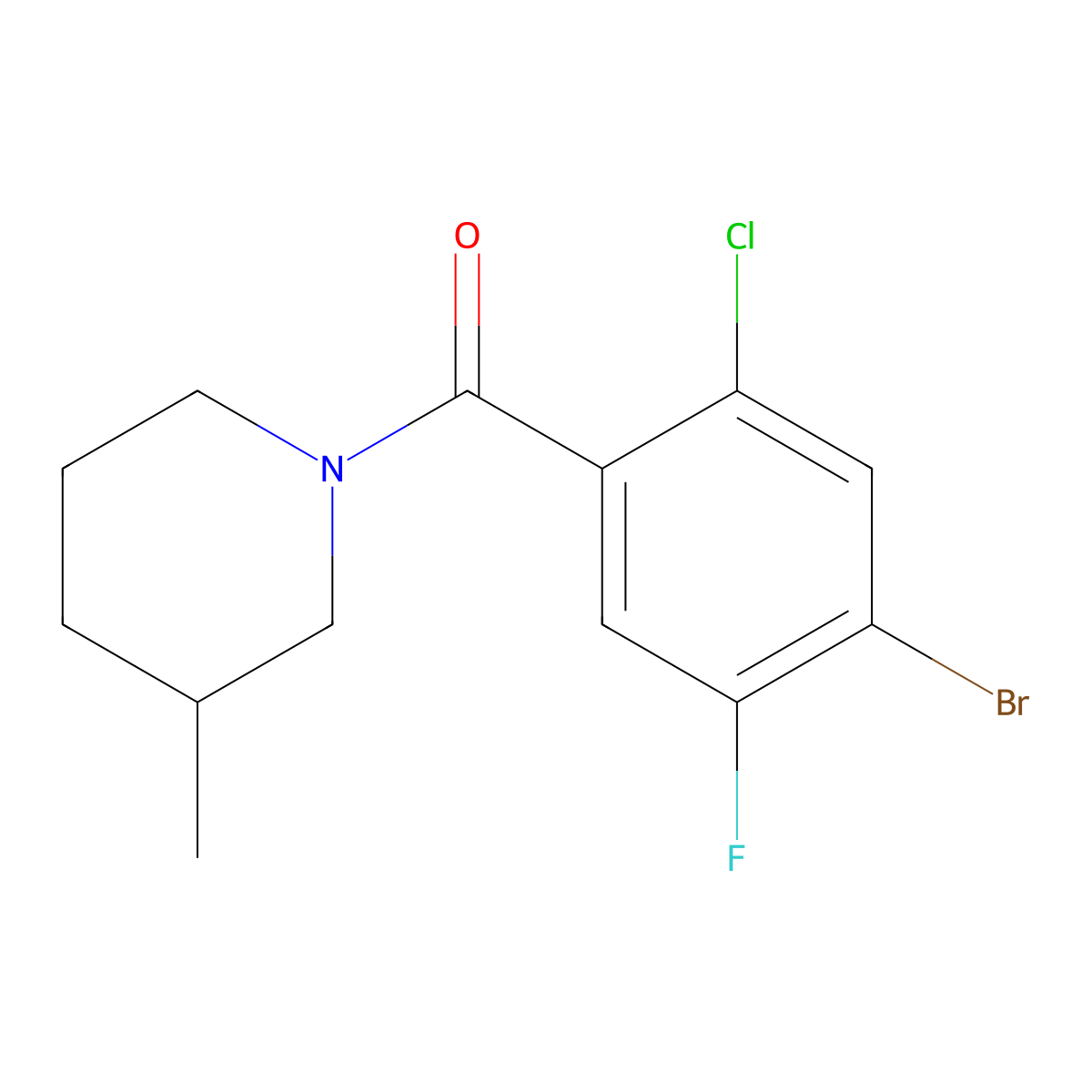 (4-Bromo-2-chloro-5-fluorophenyl)(3-methylpiperidin-1-yl)methanone molecular structure, CAS 2786706-37-2