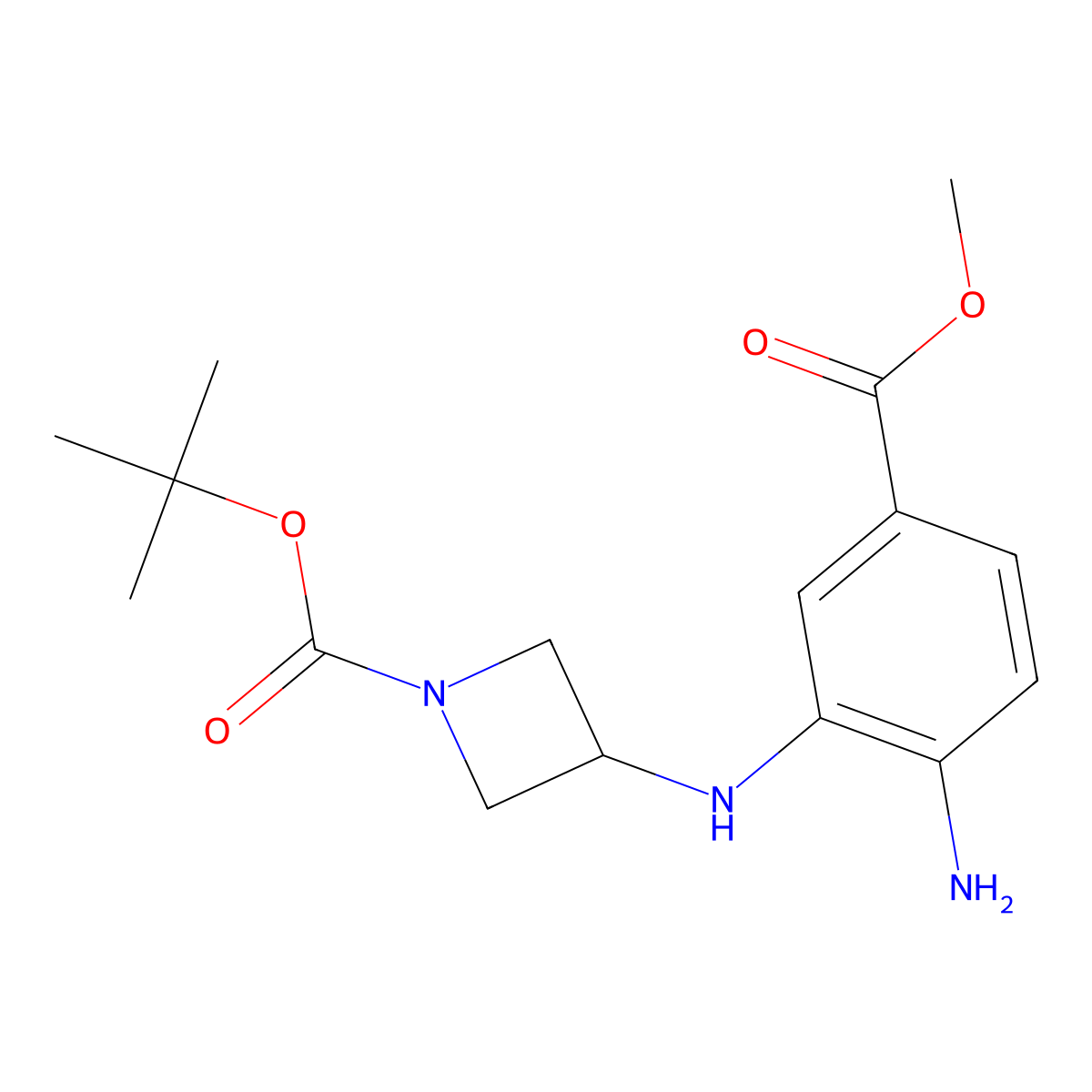 Tert-butyl 3-{[2-amino-5-(methoxycarbonyl)phenyl]amino}azetidine-1-carboxylate molecular structure, CAS 2786819-99-4