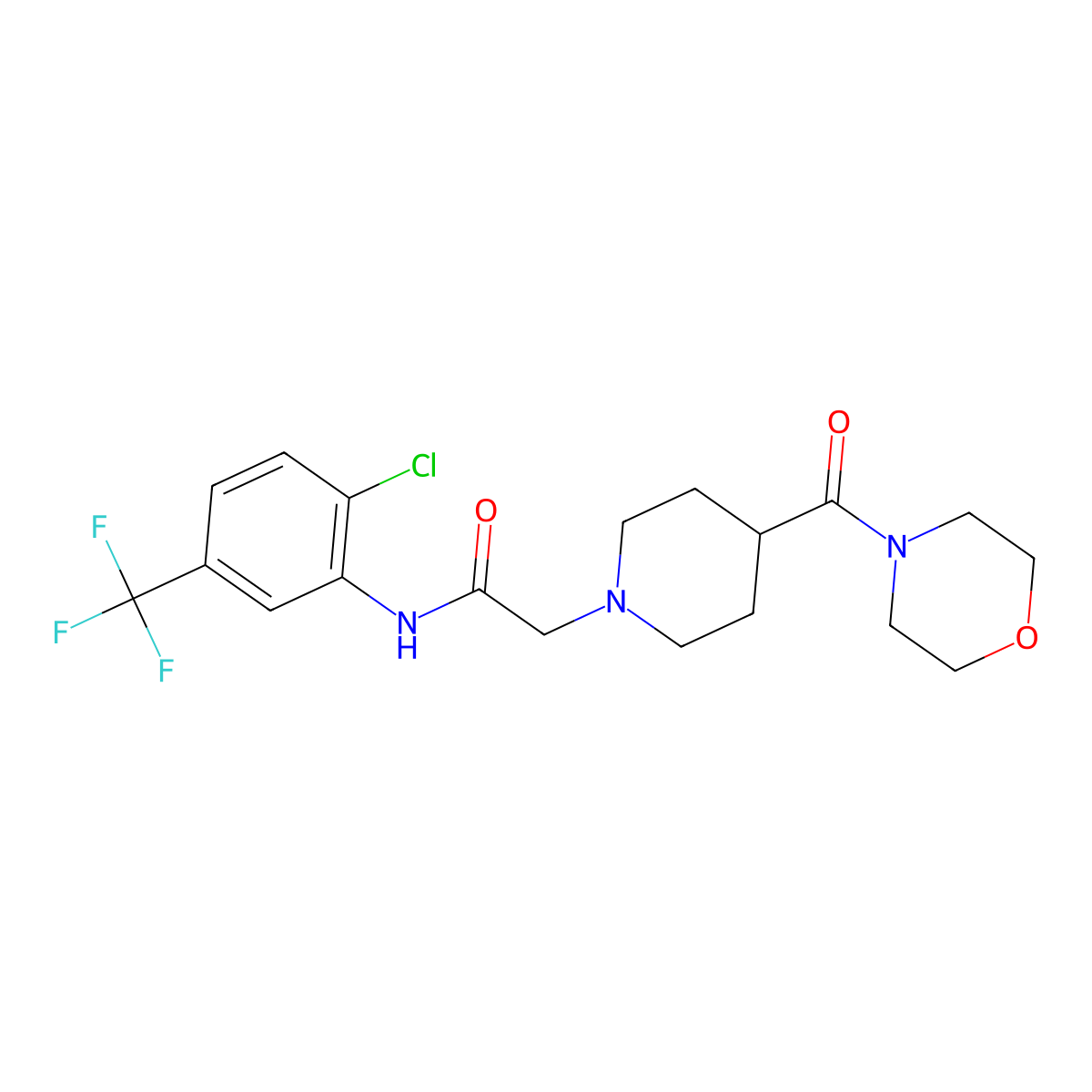 N-[2-chloro5-(trifluoromethyl)phenyl]-2-[4-(morpholine-4-carbonyl)piperidin-1-yl]acetamide molecular structure, CAS 2787021-53-6