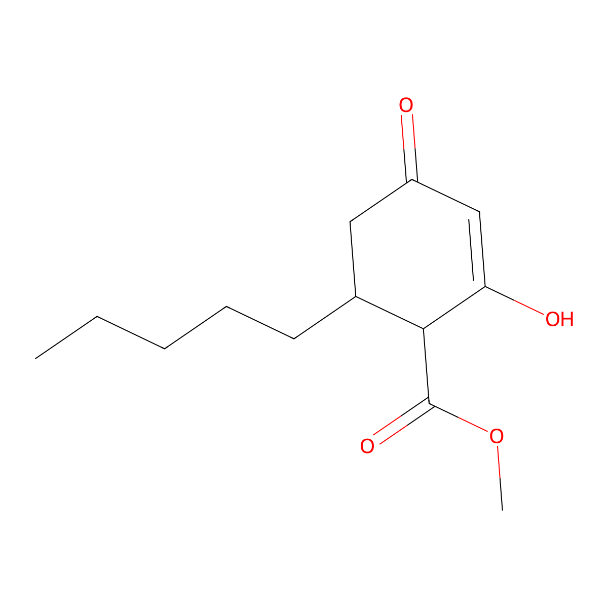 Methyl 2-hydroxy-4-oxo-6-pentylcyclohex-2-ene-1-carboxylate molecular structure, CAS 27871-89-2