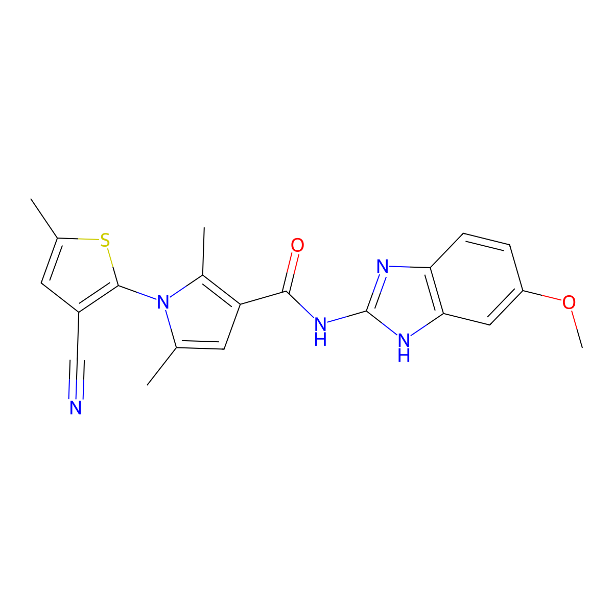 1-(3-cyano-5-methylthiophen-2-yl)-N-(6-methoxy-1H-benzimidazol-2-yl)-2,5-dimethylpyrrole-3-carboxamide molecular structure, CAS 2787598-01-8