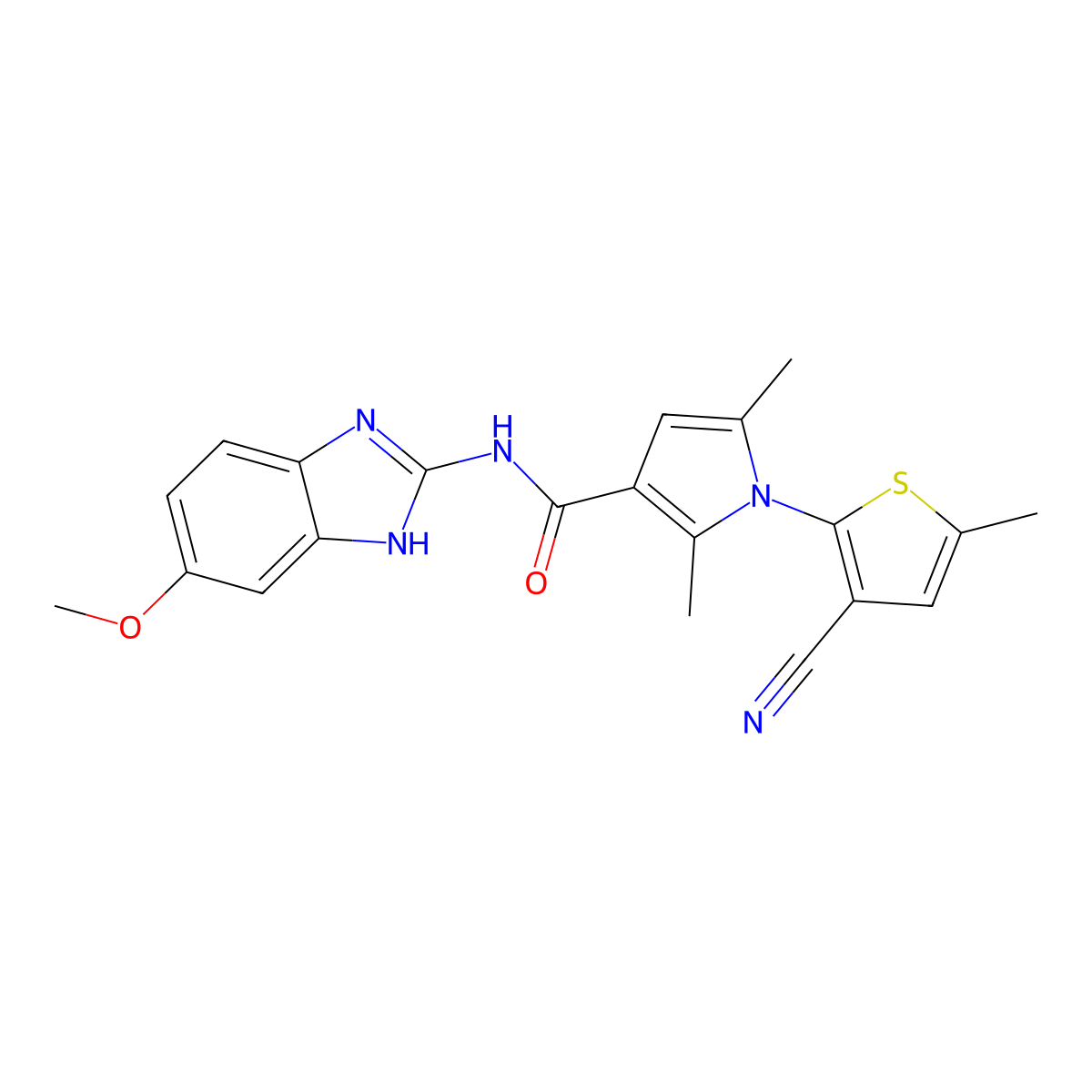 1-(3-cyano-5-methylthiophen-2-yl)-N-(6-methoxy-1H-benzimidazol-2-yl)-2,5-dimethylpyrrole-3-carboxamide molecular structure, CAS 2787598-01-8