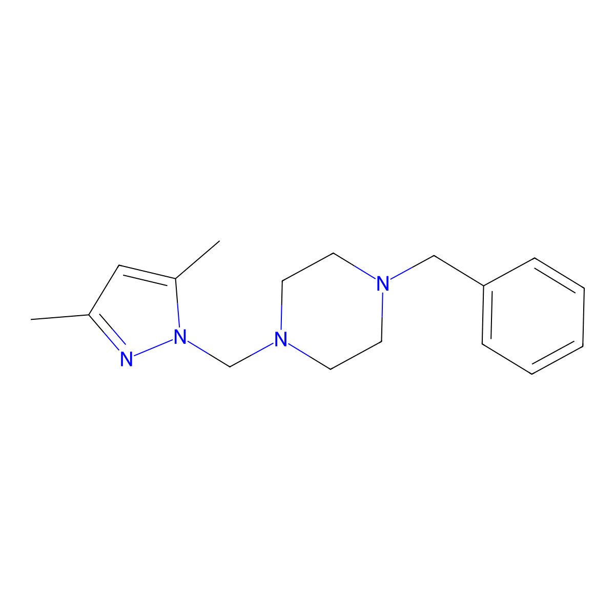 1-benzyl-4-[(3,5-dimethyl-1H-pyrazol-1-yl)methyl]piperazine molecular structure, CAS 278782-31-3