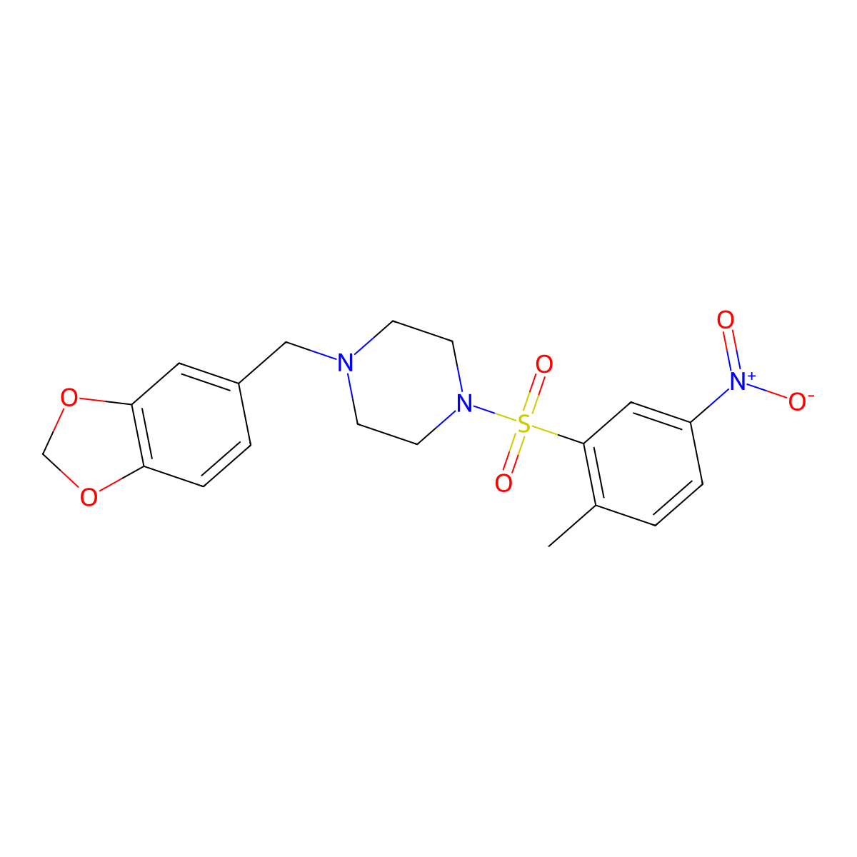 1-(1,3-Benzodioxol-5-ylmethyl)-4-[(2-methyl-5-nitrophenyl)sulfonyl]piperazine molecular structure, CAS 278782-74-4