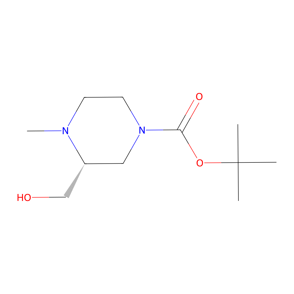 (R)-tert-butyl 3-(hydroxymethyl)-4-methylpiperazine-1-carboxylate molecular structure, CAS 278788-67-3