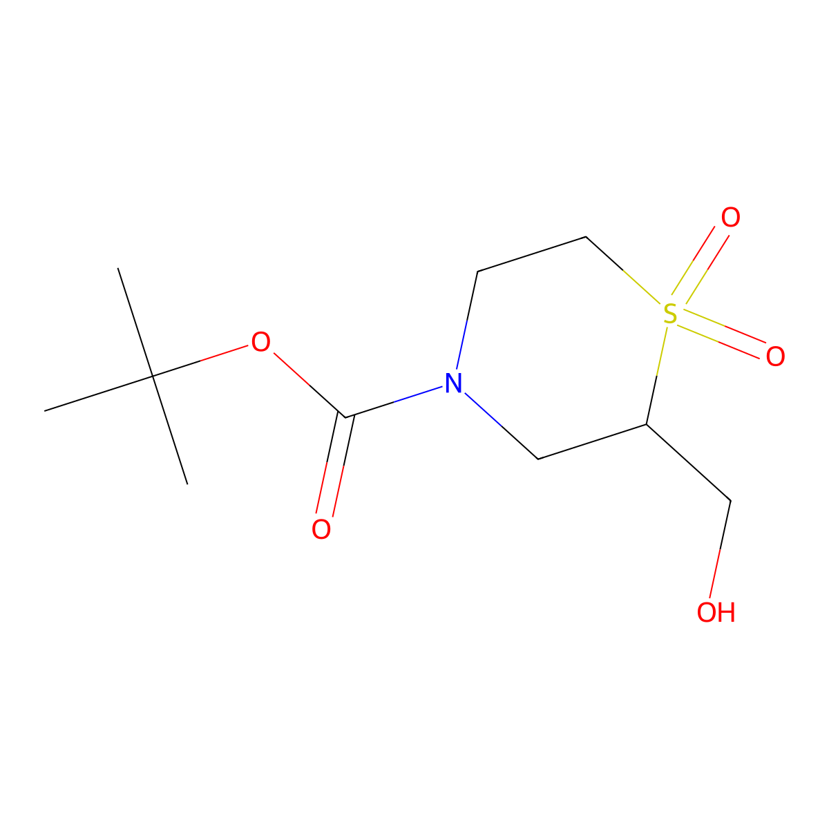 Tert-butyl 2-(hydroxymethyl)thiomorpholine-4-carboxylate 1,1-dioxide molecular structure, CAS 278788-71-9
