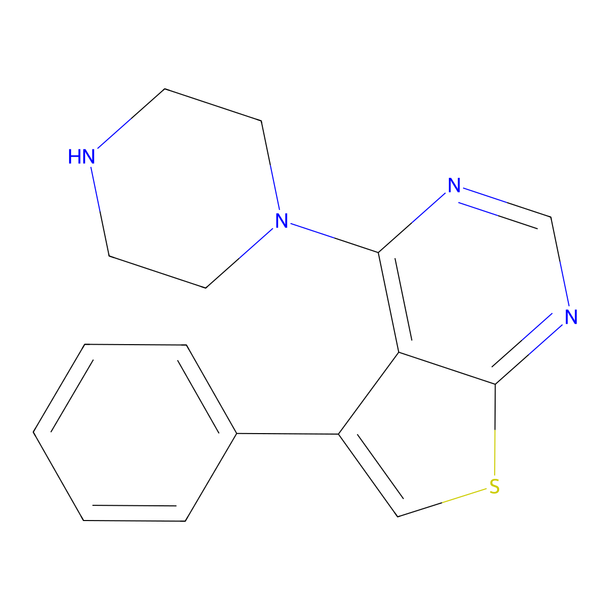 5-Phenyl-4-piperazin-1-yl-thieno[2,3-d]pyrimidine molecular structure, CAS 278791-71-2
