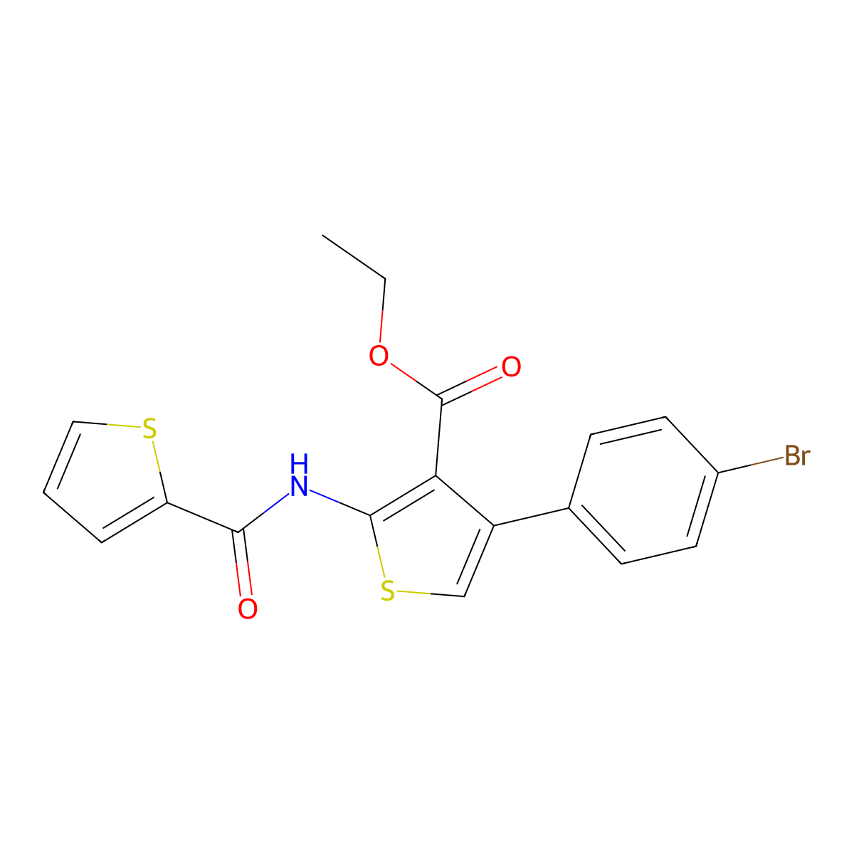 Ethyl 4-(4-bromophenyl)-2-(2-thienylcarbonylamino)thiophene-3-carboxylate molecular structure, CAS 278791-81-4