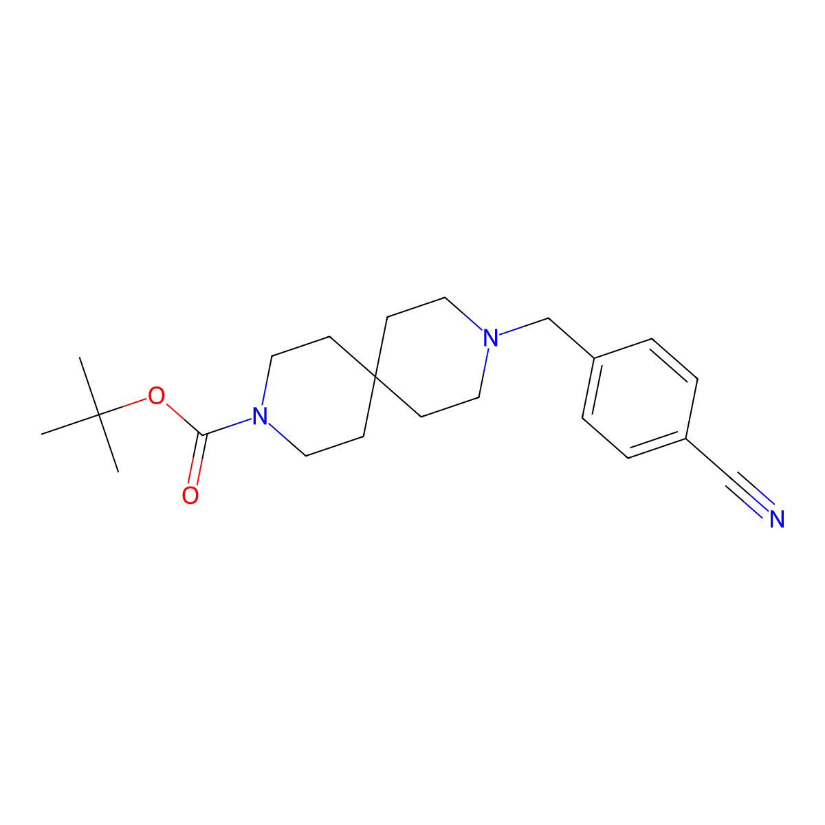 1,1-Dimethylethyl 9-[(4-cyanophenyl)methyl]-3,9-diazaspiro[5.5]undecane-3-carboxylate molecular structure, CAS 2787945-29-1