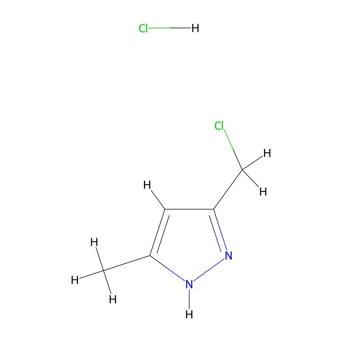 3-(chloromethyl)-5-methyl-1H-pyrazole hydrochloride molecular structure, CAS 278798-05-3