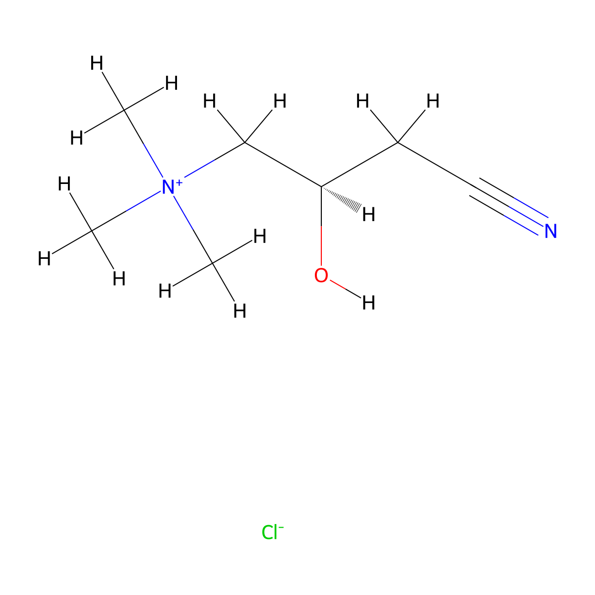 (2R)-3-Cyano-2-hydroxy-N,N,N-trimethylpropan-1-aminium chloride molecular structure, CAS 2788-28-5