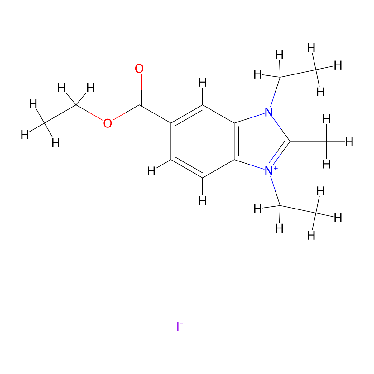 Ethyl 1,3-diethyl-2-methylbenzimidazol-1-ium-5-carboxylate;iodide molecular structure, CAS 2788-79-6