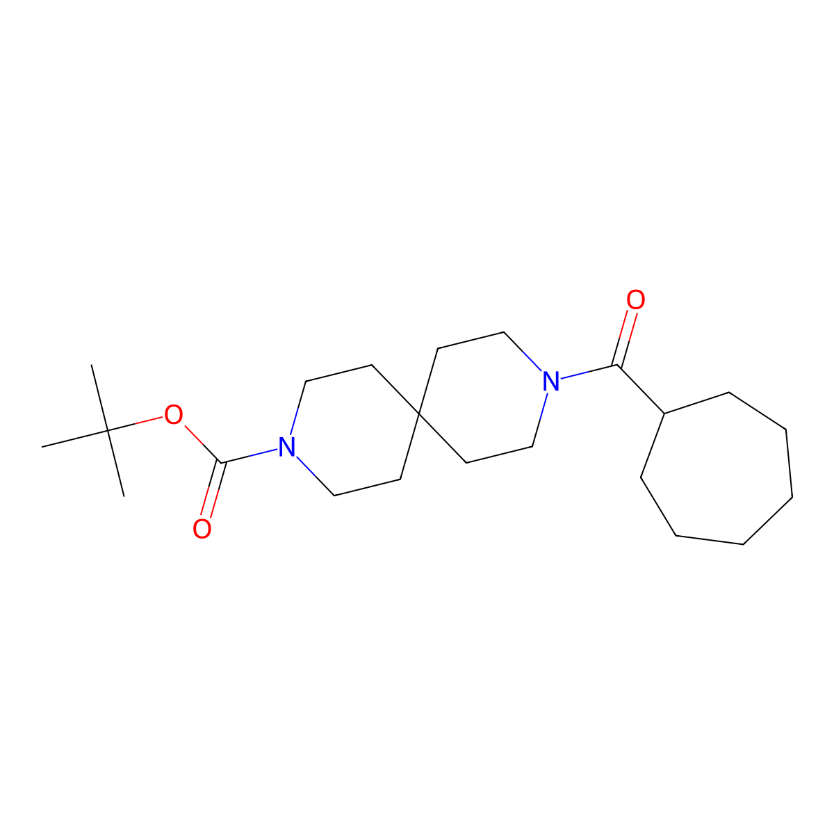 1,1-Dimethylethyl 9-(cycloheptylcarbonyl)-3,9-diazaspiro[5.5]undecane-3-carboxylate molecular structure, CAS 2788792-31-2