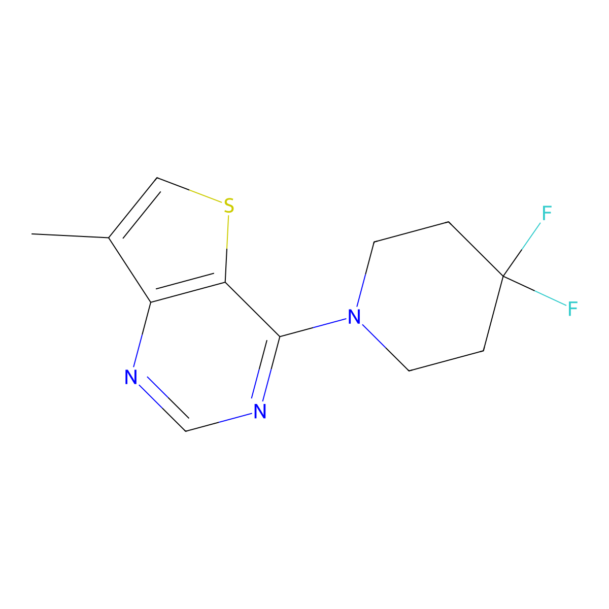 4,4-Difluoro-1-{7-methylthieno[3,2-d]pyrimidin-4-yl}piperidine molecular structure, CAS 2789286-32-2
