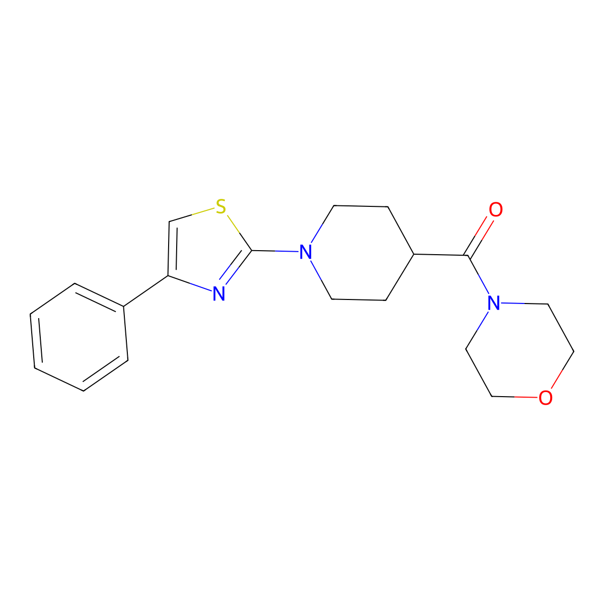 4-[1-(4-Phenyl-1,3-thiazol-2-yl)piperidine-4-carbonyl]morpholine molecular structure, CAS 2789792-12-5