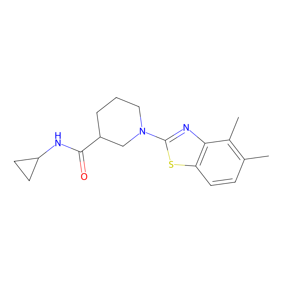 N-cyclopropyl-1-(4,5-dimethyl-1,3-benzothiazol-2-yl)piperidine-3-carboxamide molecular structure, CAS 2790351-58-3