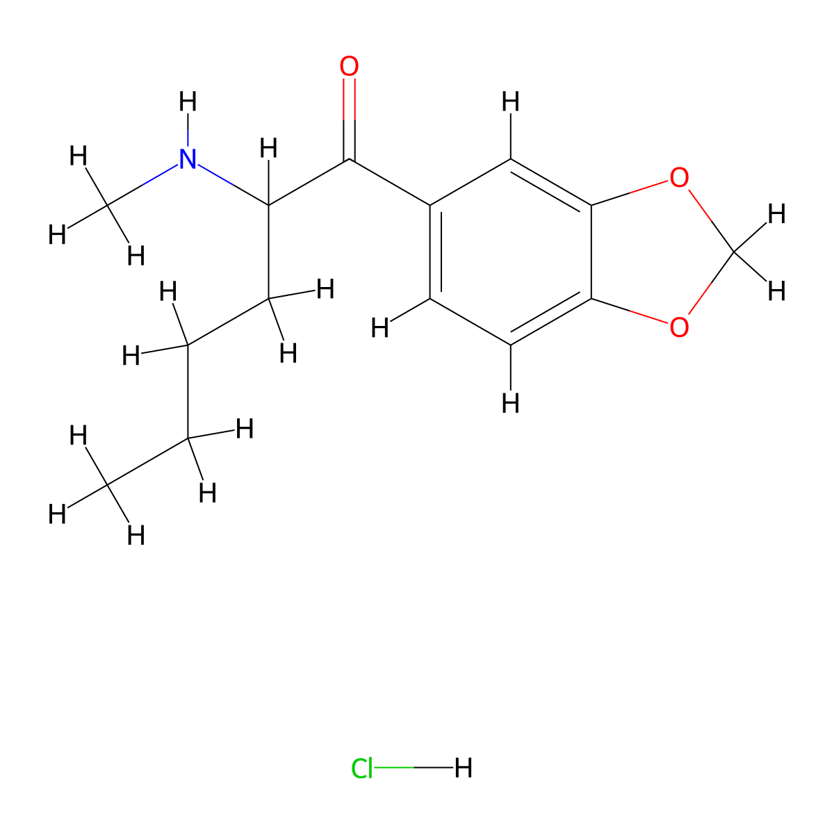 1-(1,3-Benzodioxol-5-yl)-2-(methylamino)-1-hexanone, monohydrochloride molecular structure, CAS 27912-40-9