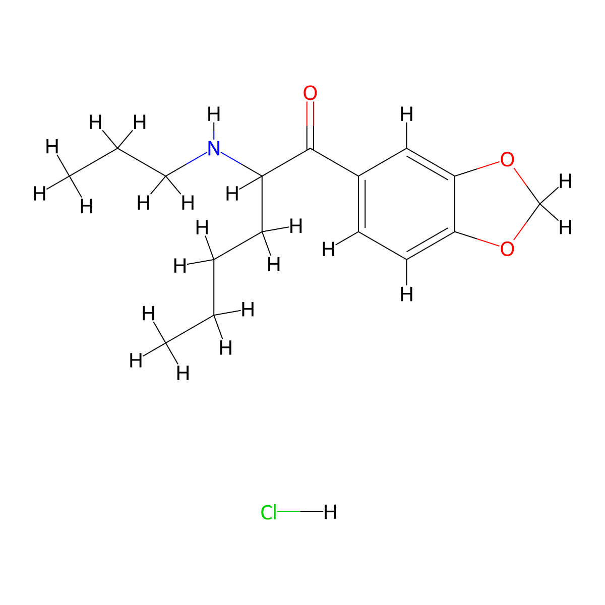 1-(1,3-Benzodioxol-5-yl)-2-(propylamino)-1-hexanone, monohydrochloride molecular structure, CAS 27912-42-1