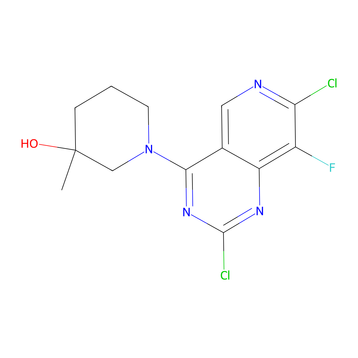 1-(2,7-Dichloro-8-fluoropyrido[4,3-d]pyrimidin-4-yl)-3-methyl-3-piperidinol molecular structure, CAS 2791271-46-8
