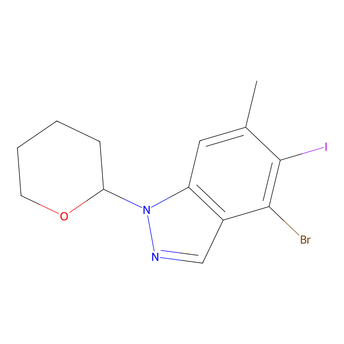 4-Bromo-5-iodo-6-methyl-1-tetrahydropyran-2-YL-indazole molecular structure, CAS 2791273-76-0